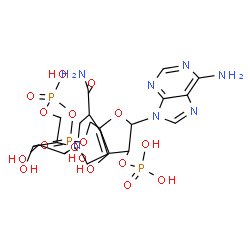 ChemSpider 2D Image | [[5-(6-aminopurin-9-yl)-3-hydroxy-4-phosphonooxy-tetrahydrofuran-2-yl]methoxy-hydroxy-phosphoryl] [5-(3-carbamoyl-3,6-dihydro-2H-pyridin-1-yl)-3,4-dihydroxy-tetrahydrofuran-2-yl]methyl hydrogen phosphate | C21H32N7O17P3