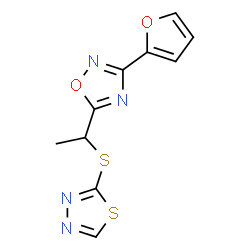 ChemSpider 2D Image | 3-(2-Furyl)-5-[1-(1,3,4-thiadiazol-2-ylsulfanyl)ethyl]-1,2,4-oxadiazole | C10H8N4O2S2