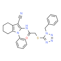 ChemSpider 2D Image | 2-[(1-Benzyl-1H-tetrazol-5-yl)sulfanyl]-N-(3-cyano-1-phenyl-4,5,6,7-tetrahydro-1H-indol-2-yl)acetamide | C25H23N7OS