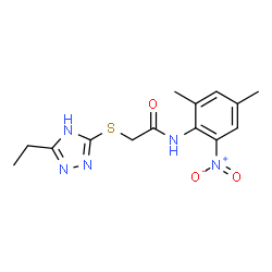 ChemSpider 2D Image | N-(2,4-Dimethyl-6-nitrophenyl)-2-[(3-ethyl-1H-1,2,4-triazol-5-yl)sulfanyl]acetamide | C14H17N5O3S