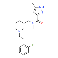 ChemSpider 2D Image | N-({1-[2-(2-Fluorophenyl)ethyl]-3-piperidinyl}methyl)-N,5-dimethyl-1H-pyrazole-3-carboxamide | C20H27FN4O