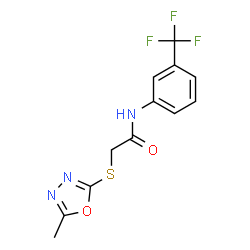 ChemSpider 2D Image | 2-[(5-Methyl-1,3,4-oxadiazol-2-yl)sulfanyl]-N-[3-(trifluoromethyl)phenyl]acetamide | C12H10F3N3O2S