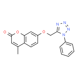 ChemSpider 2D Image | 4-Methyl-7-[(1-phenyl-1H-tetrazol-5-yl)methoxy]-2H-chromen-2-one | C18H14N4O3