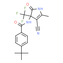 ChemSpider 2D Image | N-[4-Cyano-5-methyl-2-oxo-3-(trifluoromethyl)-2,3-dihydro-1H-pyrrol-3-yl]-4-(2-methyl-2-propanyl)benzamide | C18H18F3N3O2