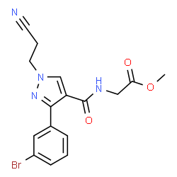 ChemSpider 2D Image | Methyl N-{[3-(3-bromophenyl)-1-(2-cyanoethyl)-1H-pyrazol-4-yl]carbonyl}glycinate | C16H15BrN4O3