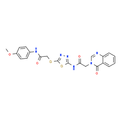ChemSpider 2D Image | N-[5-({2-[(4-Methoxyphenyl)amino]-2-oxoethyl}sulfanyl)-1,3,4-thiadiazol-2-yl]-2-(4-oxo-3(4H)-quinazolinyl)acetamide | C21H18N6O4S2