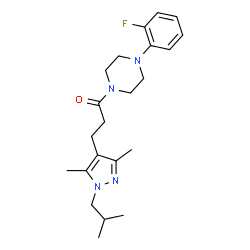 ChemSpider 2D Image | 1-[4-(2-Fluorophenyl)-1-piperazinyl]-3-(1-isobutyl-3,5-dimethyl-1H-pyrazol-4-yl)-1-propanone | C22H31FN4O