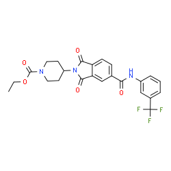 ChemSpider 2D Image | Ethyl 4-(1,3-dioxo-5-{[3-(trifluoromethyl)phenyl]carbamoyl}-1,3-dihydro-2H-isoindol-2-yl)-1-piperidinecarboxylate | C24H22F3N3O5