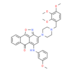 ChemSpider 2D Image | 5-[(3-Methoxyphenyl)amino]-3-[4-(2,3,4-trimethoxybenzyl)-1-piperazinyl]-6H-anthra[1,9-cd][1,2]oxazol-6-one | C35H34N4O6