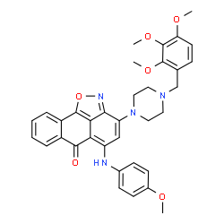 ChemSpider 2D Image | 5-[(4-Methoxyphenyl)amino]-3-[4-(2,3,4-trimethoxybenzyl)-1-piperazinyl]-6H-anthra[1,9-cd][1,2]oxazol-6-one | C35H34N4O6