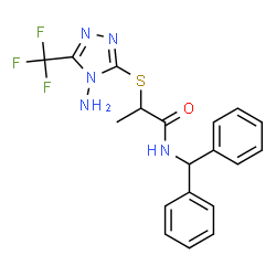 ChemSpider 2D Image | 2-{[4-Amino-5-(trifluoromethyl)-4H-1,2,4-triazol-3-yl]sulfanyl}-N-(diphenylmethyl)propanamide | C19H18F3N5OS