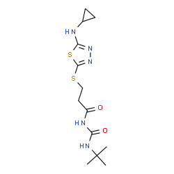 ChemSpider 2D Image | 3-{[5-(Cyclopropylamino)-1,3,4-thiadiazol-2-yl]sulfanyl}-N-[(2-methyl-2-propanyl)carbamoyl]propanamide | C13H21N5O2S2
