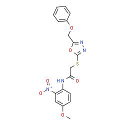 ChemSpider 2D Image | N-(4-Methoxy-2-nitrophenyl)-2-{[5-(phenoxymethyl)-1,3,4-oxadiazol-2-yl]sulfanyl}acetamide | C18H16N4O6S