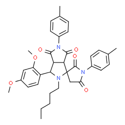 ChemSpider 2D Image | 3'-(2,4-Dimethoxyphenyl)-1,5'-bis(4-methylphenyl)-2'-pentyldihydro-2H,2'H,5H-spiro[pyrrolidine-3,1'-pyrrolo[3,4-c]pyrrole]-2,4',5,6'(3'H,5'H)-tetrone | C36H39N3O6
