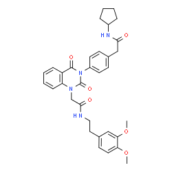 ChemSpider 2D Image | 2-[3-{4-[2-(Cyclopentylamino)-2-oxoethyl]phenyl}-2,4-dioxo-3,4-dihydro-1(2H)-quinazolinyl]-N-[2-(3,4-dimethoxyphenyl)ethyl]acetamide | C33H36N4O6