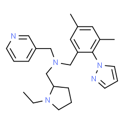 ChemSpider 2D Image | 1-[3,5-Dimethyl-2-(1H-pyrazol-1-yl)phenyl]-N-[(1-ethyl-2-pyrrolidinyl)methyl]-N-(3-pyridinylmethyl)methanamine | C25H33N5