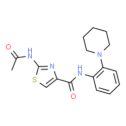 ChemSpider 2D Image | 2-Acetamido-N-[2-(1-piperidinyl)phenyl]-1,3-thiazole-4-carboxamide | C17H20N4O2S