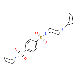 ChemSpider 2D Image | 1-Cyclopentyl-4-{[4-(1-pyrrolidinylsulfonyl)phenyl]sulfonyl}piperazine | C19H29N3O4S2