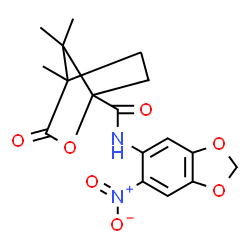 ChemSpider 2D Image | 4,7,7-Trimethyl-N-(6-nitro-1,3-benzodioxol-5-yl)-3-oxo-2-oxabicyclo[2.2.1]heptane-1-carboxamide | C17H18N2O7