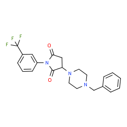 ChemSpider 2D Image | 3-(4-Benzyl-1-piperazinyl)-1-[3-(trifluoromethyl)phenyl]-2,5-pyrrolidinedione | C22H22F3N3O2