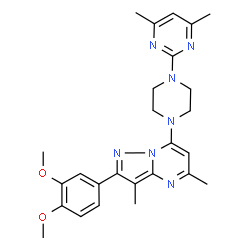 ChemSpider 2D Image | 2-(3,4-Dimethoxyphenyl)-7-[4-(4,6-dimethyl-2-pyrimidinyl)-1-piperazinyl]-3,5-dimethylpyrazolo[1,5-a]pyrimidine | C26H31N7O2