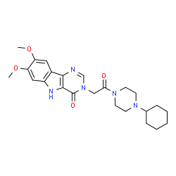 ChemSpider 2D Image | 3-[2-(4-Cyclohexyl-1-piperazinyl)-2-oxoethyl]-7,8-dimethoxy-3,5-dihydro-4H-pyrimido[5,4-b]indol-4-one | C24H31N5O4