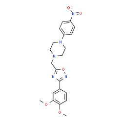 ChemSpider 2D Image | 1-{[3-(3,4-Dimethoxyphenyl)-1,2,4-oxadiazol-5-yl]methyl}-4-(4-nitrophenyl)piperazine | C21H23N5O5