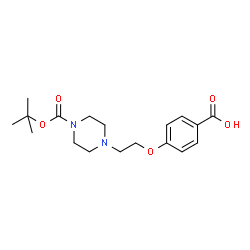 ChemSpider 2D Image | 4-[2-(4-{[(2-Methyl-2-propanyl)oxy]carbonyl}-1-piperazinyl)ethoxy]benzoic acid | C18H26N2O5