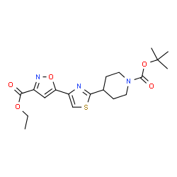ChemSpider 2D Image | tert-butyl 4-{4-[3-(ethoxycarbonyl)-1,2-oxazol-5-yl]-1,3-thiazol-2-yl}piperidine-1-carboxylate | C19H25N3O5S