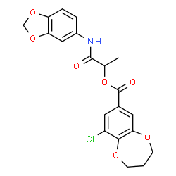 ChemSpider 2D Image | 1-(1,3-Benzodioxol-5-ylamino)-1-oxo-2-propanyl 9-chloro-3,4-dihydro-2H-1,5-benzodioxepine-7-carboxylate | C20H18ClNO7