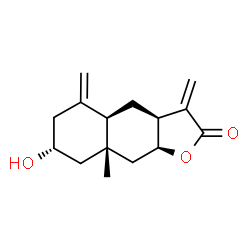 ChemSpider 2D Image | (3aS,4aR,7R,8aS,9aS)-7-Hydroxy-8a-methyl-3,5-bis(methylene)decahydronaphtho[2,3-b]furan-2(3H)-one | C15H20O3