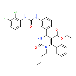 ChemSpider 2D Image | Ethyl 1-butyl-4-(3-{[(2,3-dichlorophenyl)carbamoyl]amino}phenyl)-2-oxo-6-phenyl-1,2,3,4-tetrahydro-5-pyrimidinecarboxylate | C30H30Cl2N4O4