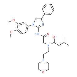 ChemSpider 2D Image | N-(2-{[1-(3,4-Dimethoxyphenyl)-4-phenyl-1H-imidazol-2-yl]amino}-2-oxoethyl)-3-methyl-N-[2-(4-morpholinyl)ethyl]butanamide | C30H39N5O5