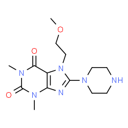 ChemSpider 2D Image | 7-(2-Methoxy-ethyl)-1,3-dimethyl-8-piperazin-1-yl-3,7-dihydro-purine-2,6-dione | C14H22N6O3