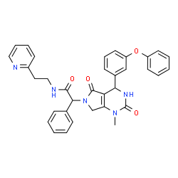 ChemSpider 2D Image | 2-[1-Methyl-2,5-dioxo-4-(3-phenoxyphenyl)-1,2,3,4,5,7-hexahydro-6H-pyrrolo[3,4-d]pyrimidin-6-yl]-2-phenyl-N-[2-(2-pyridinyl)ethyl]acetamide | C34H31N5O4