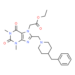 ChemSpider 2D Image | Ethyl {8-[(4-benzyl-1-piperidinyl)methyl]-1,3-dimethyl-2,6-dioxo-1,2,3,6-tetrahydro-7H-purin-7-yl}acetate | C24H31N5O4