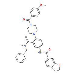 ChemSpider 2D Image | N-{3-[Benzyl(methyl)carbamoyl]-4-[4-(4-methoxybenzoyl)-1-piperazinyl]phenyl}-1,3-benzodioxole-5-carboxamide | C35H34N4O6