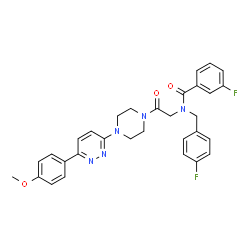 ChemSpider 2D Image | 3-Fluoro-N-(4-fluorobenzyl)-N-(2-{4-[6-(4-methoxyphenyl)-3-pyridazinyl]-1-piperazinyl}-2-oxoethyl)benzamide | C31H29F2N5O3