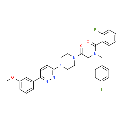 ChemSpider 2D Image | 2-Fluoro-N-(4-fluorobenzyl)-N-(2-{4-[6-(3-methoxyphenyl)-3-pyridazinyl]-1-piperazinyl}-2-oxoethyl)benzamide | C31H29F2N5O3