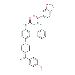 ChemSpider 2D Image | N-Benzyl-N-[2-({4-[4-(4-methoxybenzoyl)-1-piperazinyl]phenyl}amino)-2-oxoethyl]-1,3-benzodioxole-5-carboxamide | C35H34N4O6