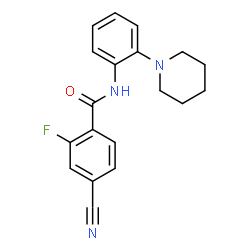 ChemSpider 2D Image | 4-Cyano-2-fluoro-N-[2-(1-piperidinyl)phenyl]benzamide | C19H18FN3O