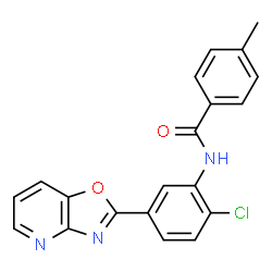 ChemSpider 2D Image | N-[2-Chloro-5-([1,3]oxazolo[4,5-b]pyridin-2-yl)phenyl]-4-methylbenzamide | C20H14ClN3O2