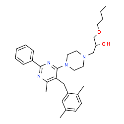 ChemSpider 2D Image | 1-Butoxy-3-{4-[5-(2,5-dimethylbenzyl)-6-methyl-2-phenyl-4-pyrimidinyl]-1-piperazinyl}-2-propanol | C31H42N4O2
