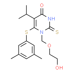 ChemSpider 2D Image | 6-[(3,5-Dimethylphenyl)sulfanyl]-1-[(2-hydroxyethoxy)methyl]-5-isopropyl-2-thioxo-2,3-dihydro-4(1H)-pyrimidinone | C18H24N2O3S2