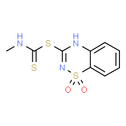 ChemSpider 2D Image | 1,1-Dioxido-4H-1,2,4-benzothiadiazin-3-yl methylcarbamodithioate | C9H9N3O2S3