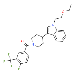 ChemSpider 2D Image | {4-[1-(2-Ethoxyethyl)-1H-indol-3-yl]-1-piperidinyl}[4-fluoro-3-(trifluoromethyl)phenyl]methanone | C25H26F4N2O2