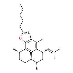 ChemSpider 2D Image | 1H-Phenaleno[2,1-d]oxazole, 2,3,3a,4,5,6-hexahydro-1,4,7-trimethyl-6-(2-methyl-1-propenyl)-9-pentyl-, (1S,3aR,4S,6S)- | C26H37NO