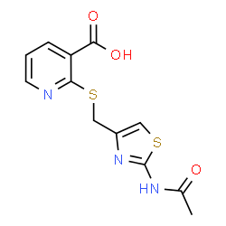 ChemSpider 2D Image | 2-{[(2-Acetamido-1,3-thiazol-4-yl)methyl]sulfanyl}nicotinic acid | C12H11N3O3S2