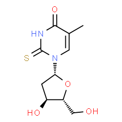 ChemSpider 2D Image | 1-(2-Deoxy-beta-D-erythro-pentofuranosyl)-5-methyl-2-thioxo-2,3-dihydro-4(1H)-pyrimidinone | C10H14N2O4S
