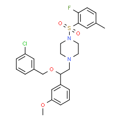 ChemSpider 2D Image | 1-{2-[(3-Chlorobenzyl)oxy]-2-(3-methoxyphenyl)ethyl}-4-[(2-fluoro-5-methylphenyl)sulfonyl]piperazine | C27H30ClFN2O4S